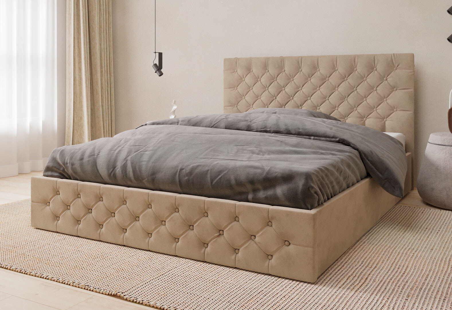 Фото 5 - Кровать-подиум Arbor Drev Калифорния (сосна) подъёмная, фанерный каркас 160 см, тк. Лагуна 07