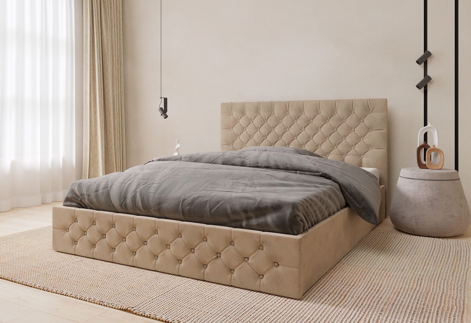 Фото 4 - Кровать-подиум Arbor Drev Калифорния (сосна) подъёмная, фанерный каркас 160 см, тк. Лагуна 07