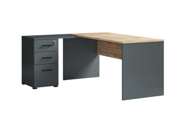 Фото Стіл письмовий для керівника лівий MiroMark Джуріан з тумбою 180x140 см , антрацит / дуб вотан