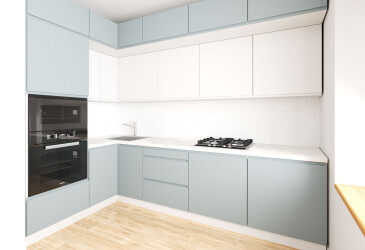 Фото Кухня угловая Вип-Мастер Интерно Люкс / Interno Luxe 160х280 см, серый мат / белый мат