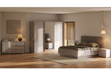 Фото Спальня МироМарк Меги / Megy со шкафом-купе 3D 160 см, глянец шиншила серый 