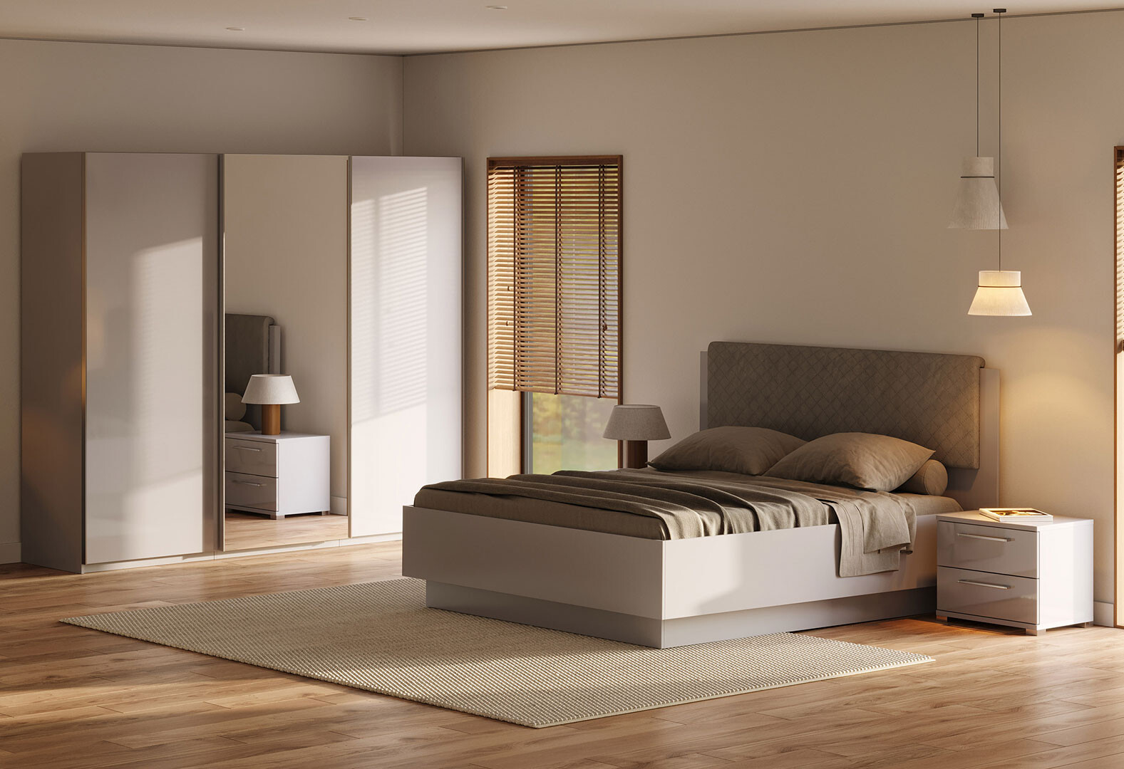 Фото 2 - Спальня МироМарк Меги / Megy со шкафом-купе 3D 160 см, глянец шиншила серый 