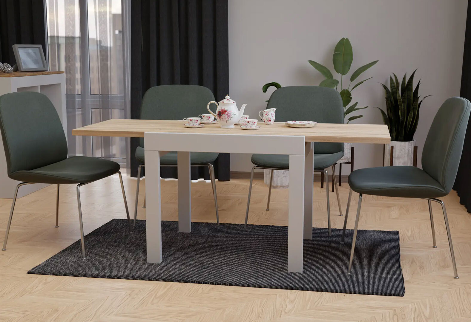 Фото 4 - Стол обеденный Неман Корс 89x69 см розкладний, дуб сонома, ножки белые