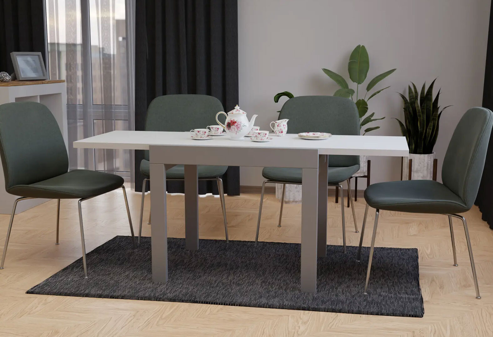 Фото 3 - Стіл обідній Неман Корс 89x69 см розкладний, білий, ніжки сірі