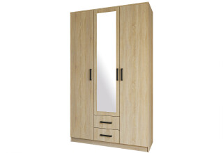 Фото Шкаф Garant NV Simple / Симпл 3-дверная с 2 ящиками и зеркалом 120 см, дуб сонома