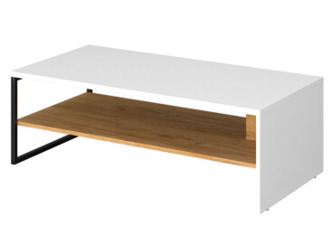 Фото Стол журнальный ВМВ Холдинг Сантес 120x60 см с полкой, белый / дуб крафт золотой