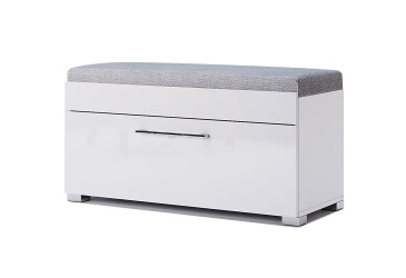 Фото Тумба для обуви Аманда MiroMark с одной дверкой и сиденьем 90 см, глянец белый