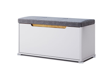 Фото Тумба для обуви Стелла MiroMark с одной дверкой и сиденьем 90 см, глянец белый