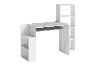 Фото Стол письменный Moreli ST0025 144x50 см с надстройкой и полками бетон / белый
