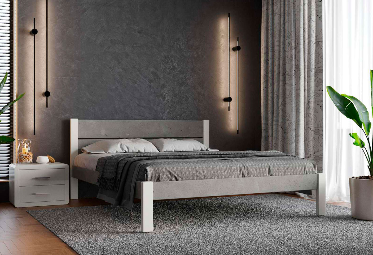 Фото 3 - Ліжко Arbor Drev Лофт 2 (ДСП бетон) 160х200, бук, білий