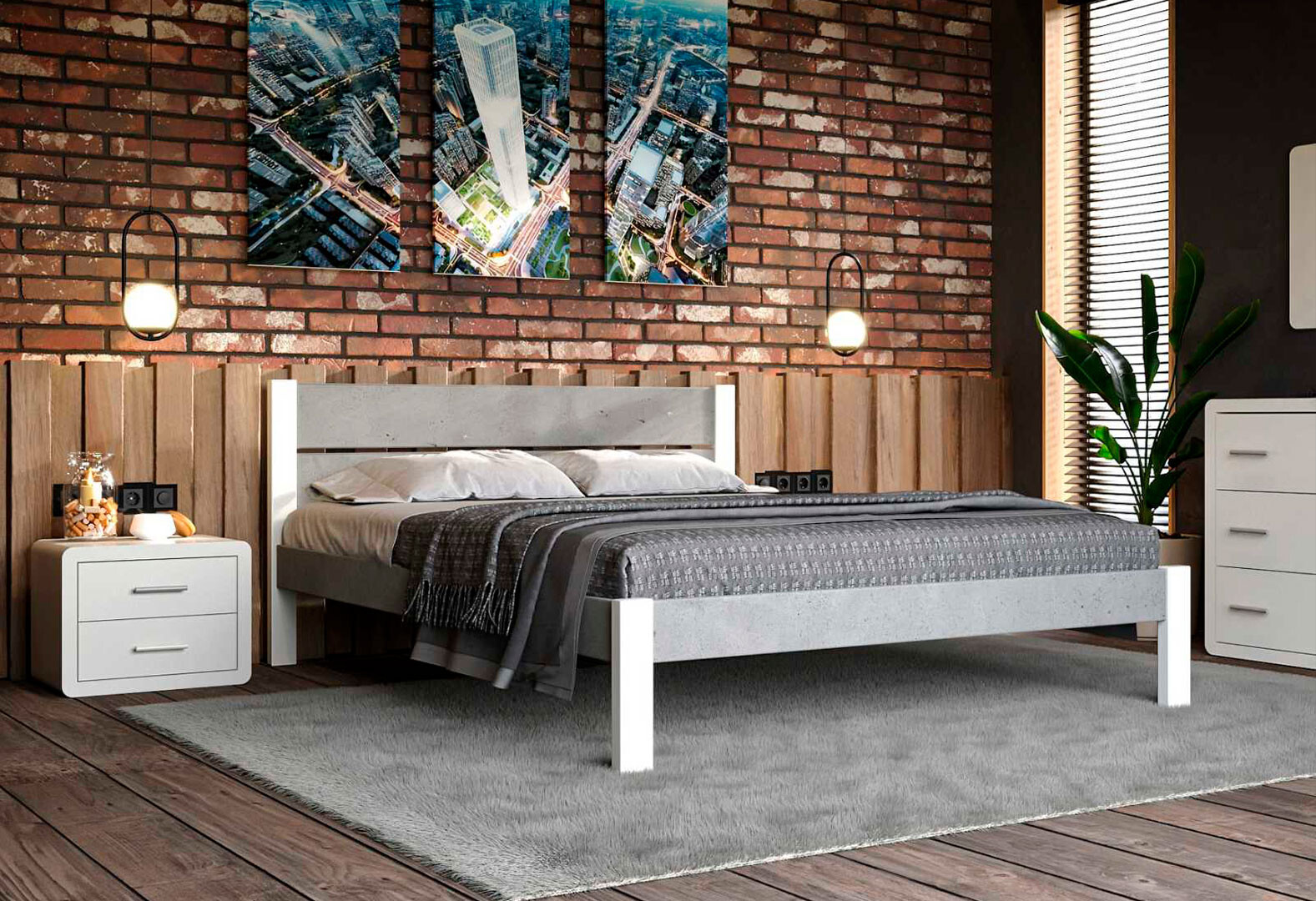 Фото 4 - Ліжко Arbor Drev Лофт 2 (ДСП бетон) 160х200, бук, білий
