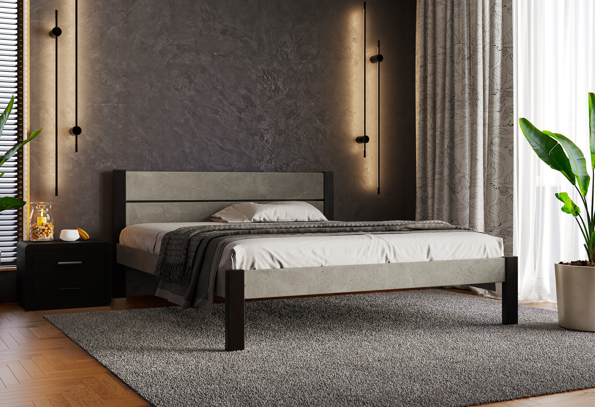 Фото 1 - Кровать Arbor Drev Лофт 2 (ДСП бетон) 180х190, бук, венге