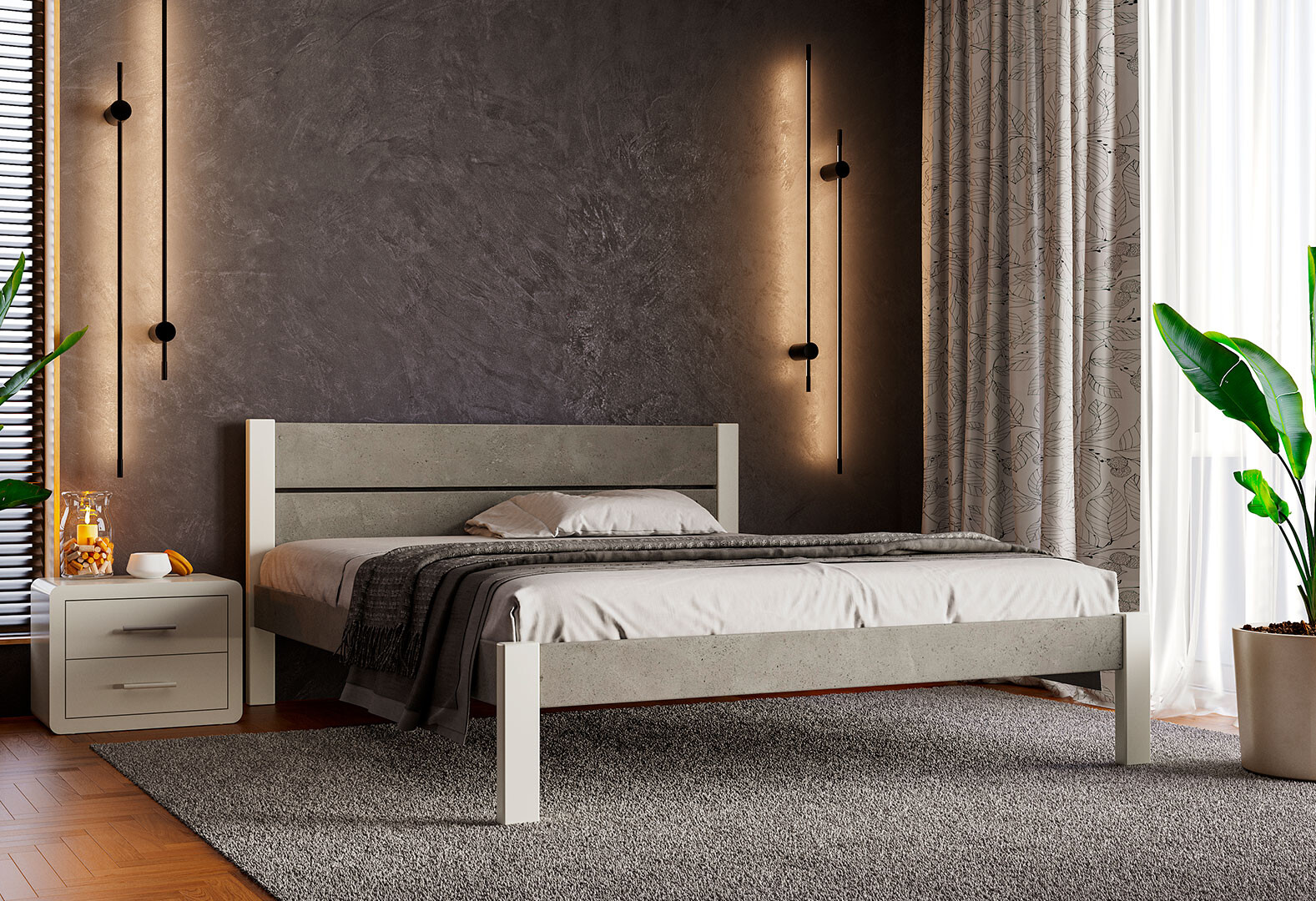 Фото 4 - Ліжко Arbor Drev Лофт 2 (ДСП бетон) 180х200, бук, білий