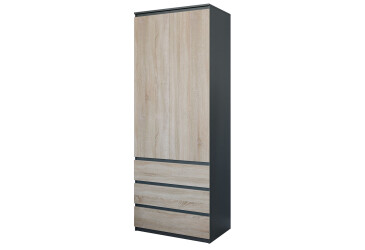 Фото Шкаф Moreli Т211 со штангой и ящиками 2-дверный 80 см антрацит / дуб сонома