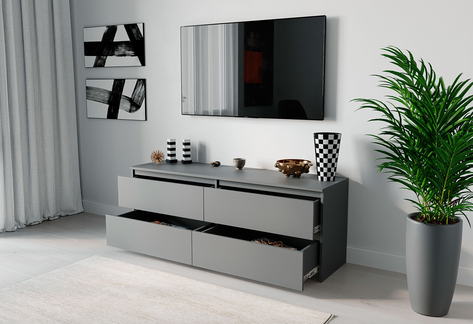 Фото 2 - Тумба под ТВ Moreli Локи (Т223) с ящиками 140 см антрацит