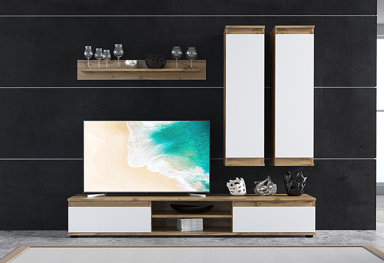 Фото 1 - Стенка Gerbor холдинг Люсия 175 см Нимфеа альба / Дуб тахо