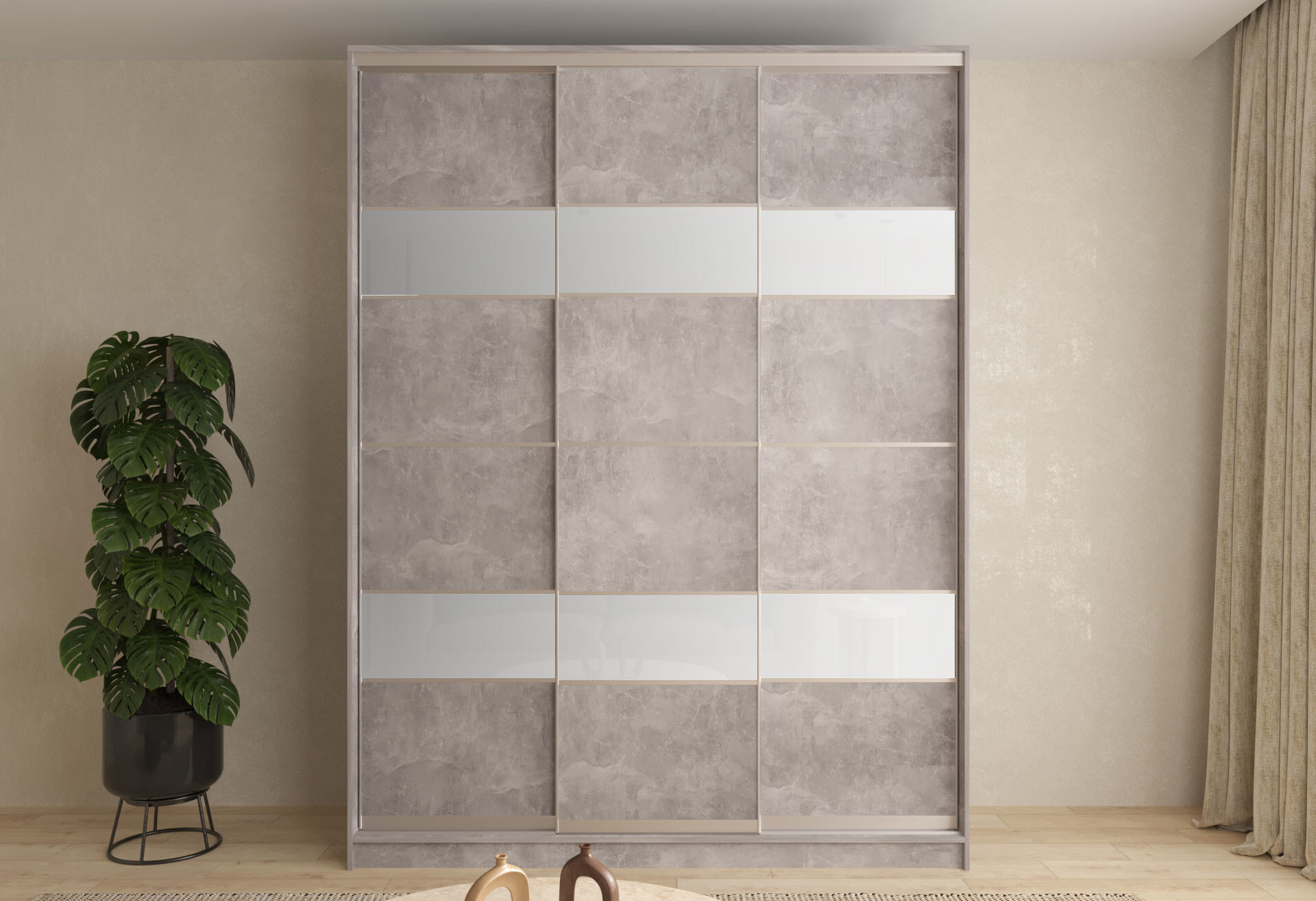 Фото 2 - Шафа-купе VIP-master 3-дверна ДСП + скло сатин 180 см Бетон, профіль AL