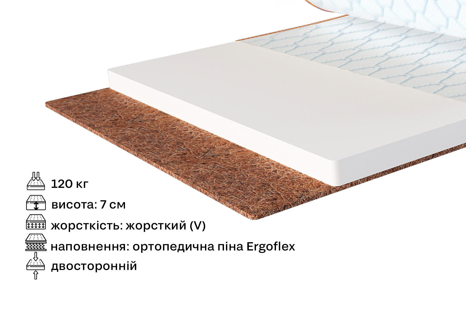 Фото 2 - Матрац Sleep&Fly mini топпер Flex 2 в 1 Kokos / Флекс 2 в 1 Кокос (чохол з жаккарду) 90х190 ЕММ