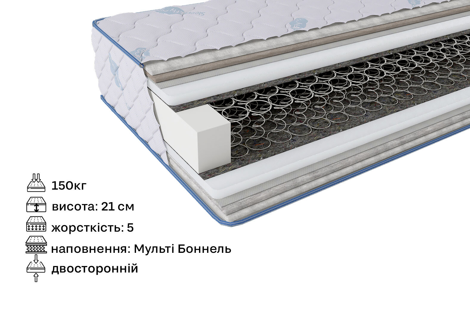 Фото 2 - Матрац Sleep&Fly Standart Plus / Стандарт Плюс (чохол з жаккарду) SF 140х200 ЕММ
