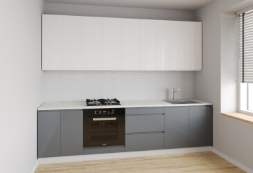 Фото Кухня Вип Мастер Интерно Люкс / Interno Luxe 260 см, молочный глянец / серый глянец