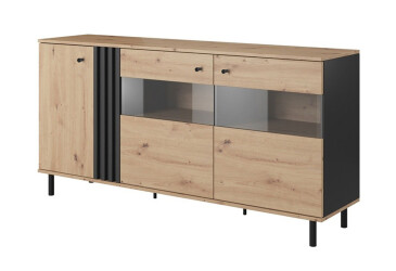 Фото Комод Світ Меблів Тео з 3 дверцятами і вітриною 165 см дуб артизан / антрацит