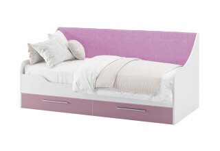 Фото Ліжко Світ Меблів Твіст 90х200 см (без вкладу) з шухлядами, білий / віола, тканина рожева