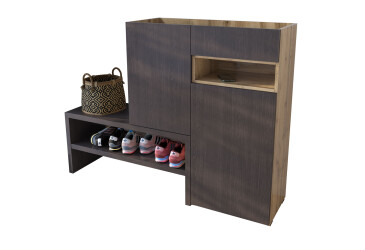 Фото Тумба для обуви Moreli RS-4 с дверцами, полками и ящиком 85 см дуб аппалачи / венге магия