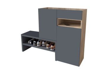 Фото Тумба для обуви Moreli RS-4 с дверцами, полками и ящиком 85 см дуб сонома / антрацит