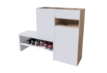 Фото Тумба для обуви Moreli RS-4 с дверцами, полками и ящиком 85 см дуб сонома / белый