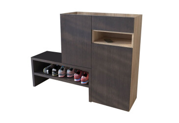 Фото Тумба для обуви Moreli RS-4 с дверцами, полками и ящиком 85 см дуб сонома / венге магия
