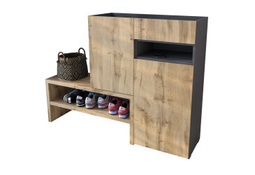 Фото Тумба для обуви Moreli RS-4 с дверцами, полками и ящиком 85 см антрацит / дуб аппалачи