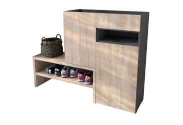 Фото Тумба для обуви Moreli RS-4 с дверцами, полками и ящиком 85 см антрацит / дуб сонома