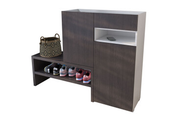 Фото Тумба для обуви Moreli RS-4 с дверцами, полками и ящиком 85 см белый / венге магия