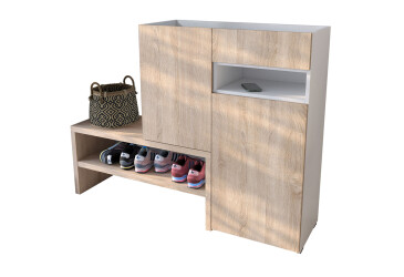 Фото Тумба для обуви Moreli RS-4 с дверцами, полками и ящиком 85 см белый / дуб сонома